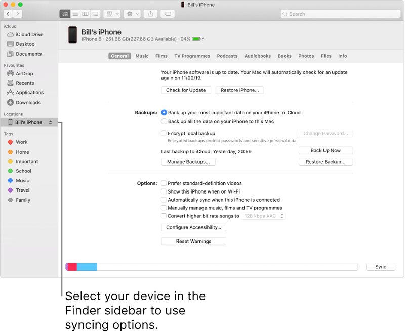 Manage Syncing on Mac