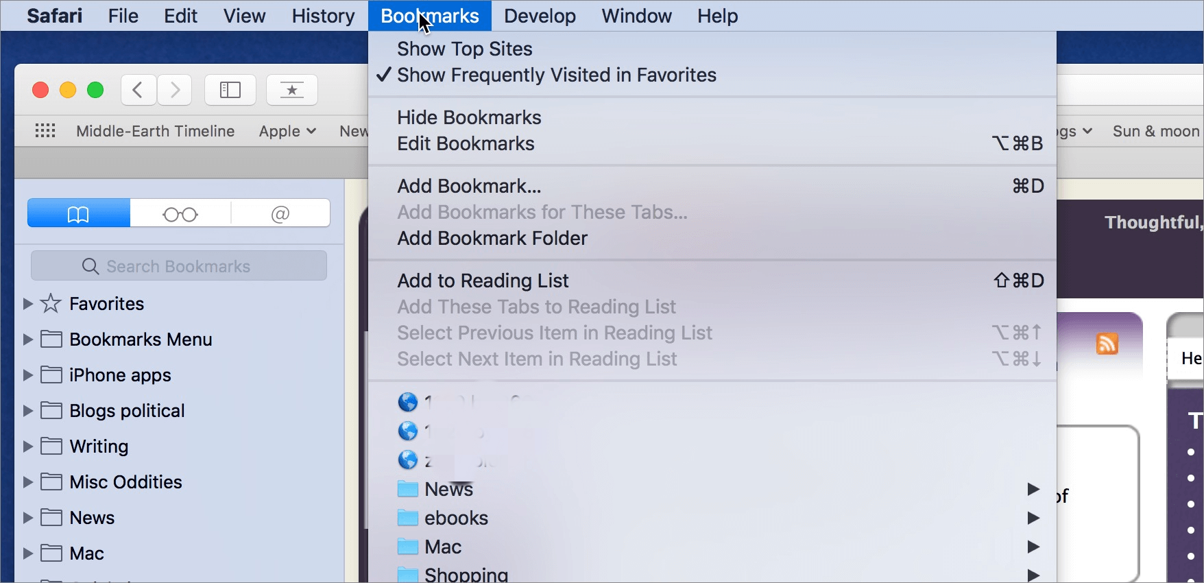 delete bookmark safari mac
