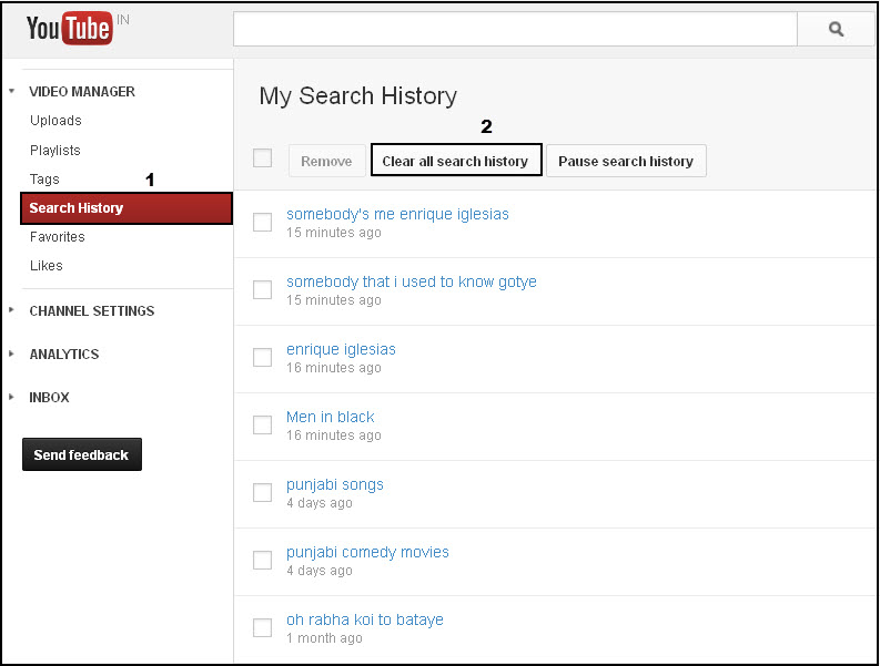 Delete My Search History on YouTube