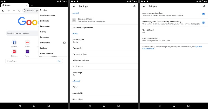 Delete Chrome Search History on Android