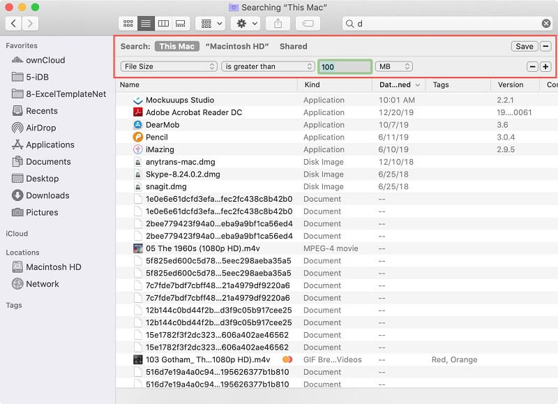 Find Large Files Using Finder