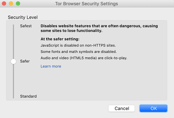 Tor Browser Security Settings